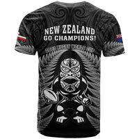 New Zealand Aotearoa Rugby T Shirt NZ Tiki With Maori Fern World Cup Black Version - Wonder Print Shop