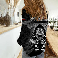 New Zealand Aotearoa Rugby Women Casual Shirt NZ Tiki With Maori Fern World Cup Black Version - Wonder Print Shop
