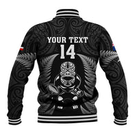 Custom New Zealand Aotearoa Rugby Baseball Jacket NZ Tiki With Maori Fern World Cup Black Version - Wonder Print Shop