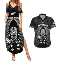 Custom New Zealand Aotearoa Rugby Couples Matching Summer Maxi Dress and Hawaiian Shirt NZ Tiki With Maori Fern World Cup Black Version - Wonder Print Shop