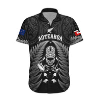 Custom New Zealand Aotearoa Rugby Hawaiian Shirt NZ Tiki With Maori Fern World Cup Black Version - Wonder Print Shop