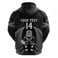 Custom New Zealand Aotearoa Rugby Hoodie NZ Tiki With Maori Fern World Cup Black Version - Wonder Print Shop