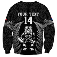 Custom New Zealand Aotearoa Rugby Sweatshirt NZ Tiki With Maori Fern World Cup Black Version - Wonder Print Shop