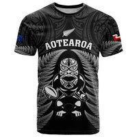 Custom New Zealand Aotearoa Rugby T Shirt NZ Tiki With Maori Fern World Cup Black Version - Wonder Print Shop