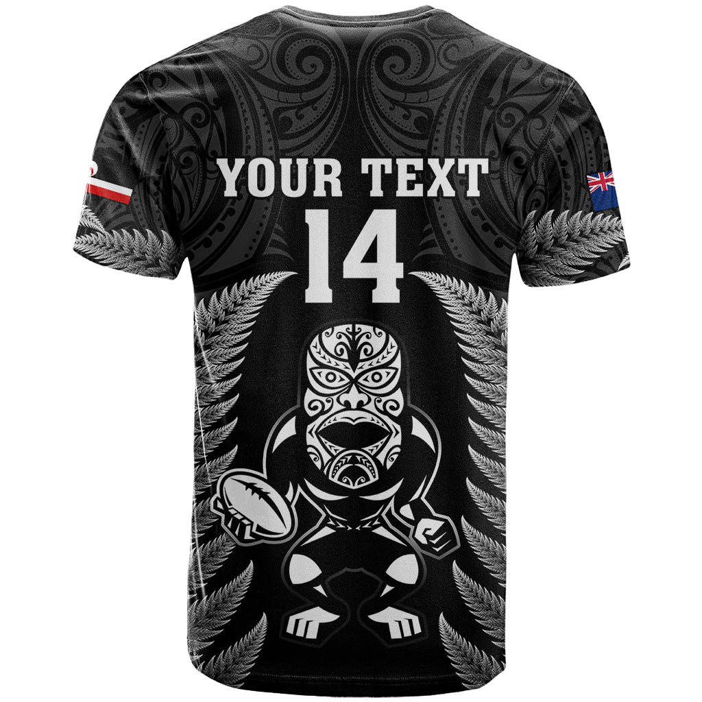 Custom New Zealand Aotearoa Rugby T Shirt NZ Tiki With Maori Fern World Cup Black Version - Wonder Print Shop