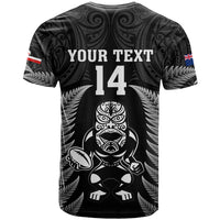 Custom New Zealand Aotearoa Rugby T Shirt NZ Tiki With Maori Fern World Cup Black Version - Wonder Print Shop