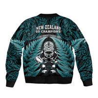 New Zealand Aotearoa Rugby Bomber Jacket NZ Tiki With Maori Fern World Cup Turquoise Version - Wonder Print Shop