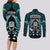 New Zealand Aotearoa Rugby Couples Matching Long Sleeve Bodycon Dress and Long Sleeve Button Shirts NZ Tiki With Maori Fern World Cup Turquoise Version - Wonder Print Shop