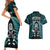 New Zealand Aotearoa Rugby Couples Matching Short Sleeve Bodycon Dress and Hawaiian Shirt NZ Tiki With Maori Fern World Cup Turquoise Version - Wonder Print Shop
