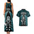 New Zealand Aotearoa Rugby Couples Matching Tank Maxi Dress and Hawaiian Shirt NZ Tiki With Maori Fern World Cup Turquoise Version - Wonder Print Shop