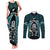 New Zealand Aotearoa Rugby Couples Matching Tank Maxi Dress and Long Sleeve Button Shirts NZ Tiki With Maori Fern World Cup Turquoise Version - Wonder Print Shop