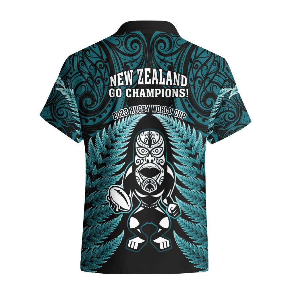 New Zealand Aotearoa Rugby Hawaiian Shirt NZ Tiki With Maori Fern World Cup Turquoise Version - Wonder Print Shop