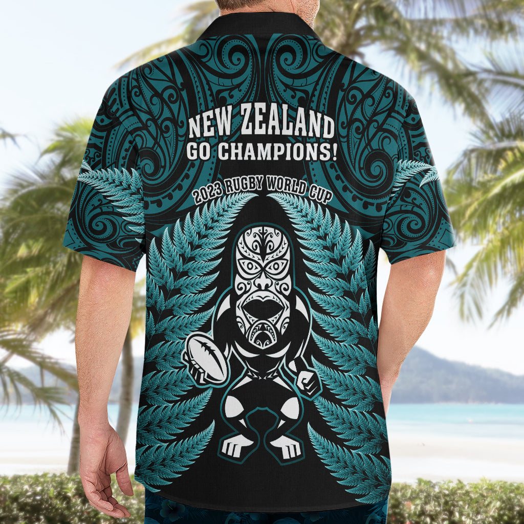 New Zealand Aotearoa Rugby Hawaiian Shirt NZ Tiki With Maori Fern World Cup Turquoise Version - Wonder Print Shop