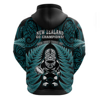 New Zealand Aotearoa Rugby Hoodie NZ Tiki With Maori Fern World Cup Turquoise Version - Wonder Print Shop