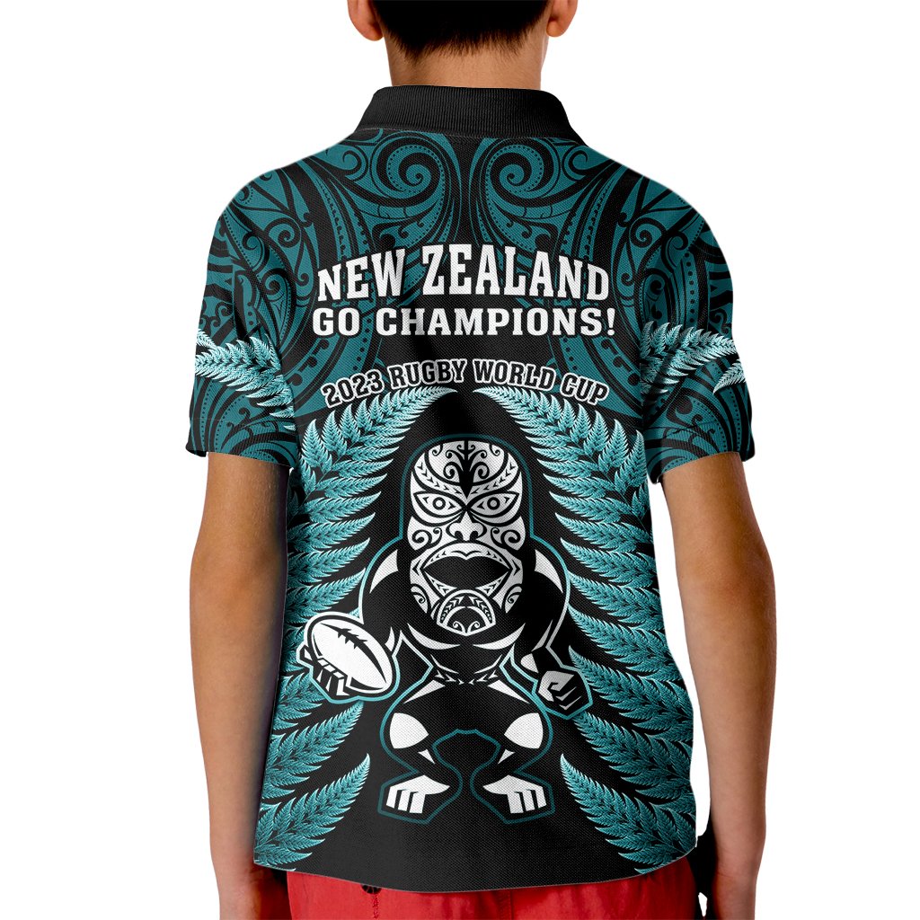 New Zealand Aotearoa Rugby Kid Polo Shirt NZ Tiki With Maori Fern World Cup Turquoise Version - Wonder Print Shop
