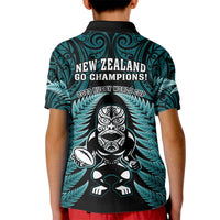New Zealand Aotearoa Rugby Kid Polo Shirt NZ Tiki With Maori Fern World Cup Turquoise Version - Wonder Print Shop