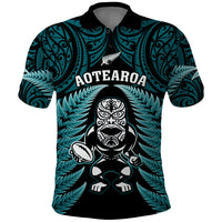 New Zealand Aotearoa Rugby Polo Shirt NZ Tiki With Maori Fern World Cup Turquoise Version - Wonder Print Shop