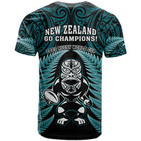 New Zealand Aotearoa Rugby T Shirt NZ Tiki With Maori Fern World Cup Turquoise Version - Wonder Print Shop
