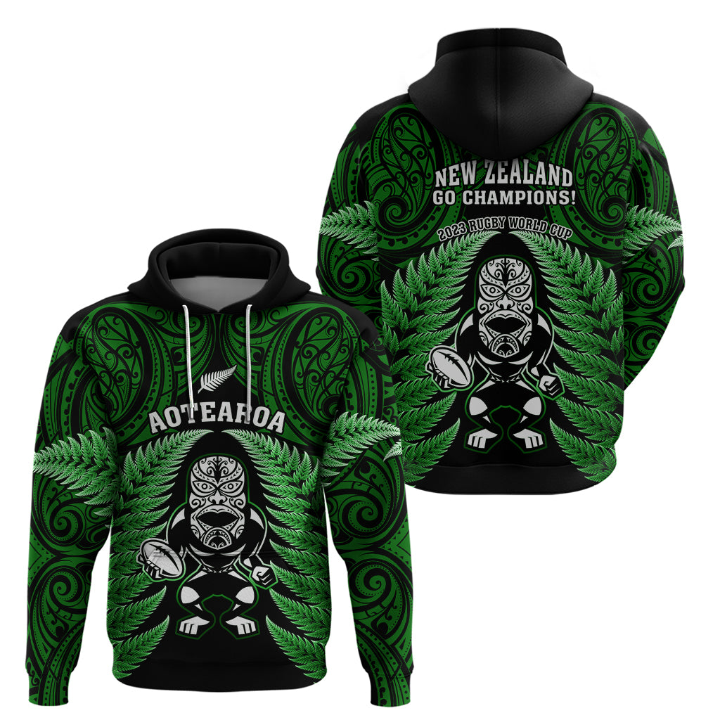 New Zealand Aotearoa Rugby Hoodie NZ Tiki With Maori Fern World Cup Green Version - Wonder Print Shop