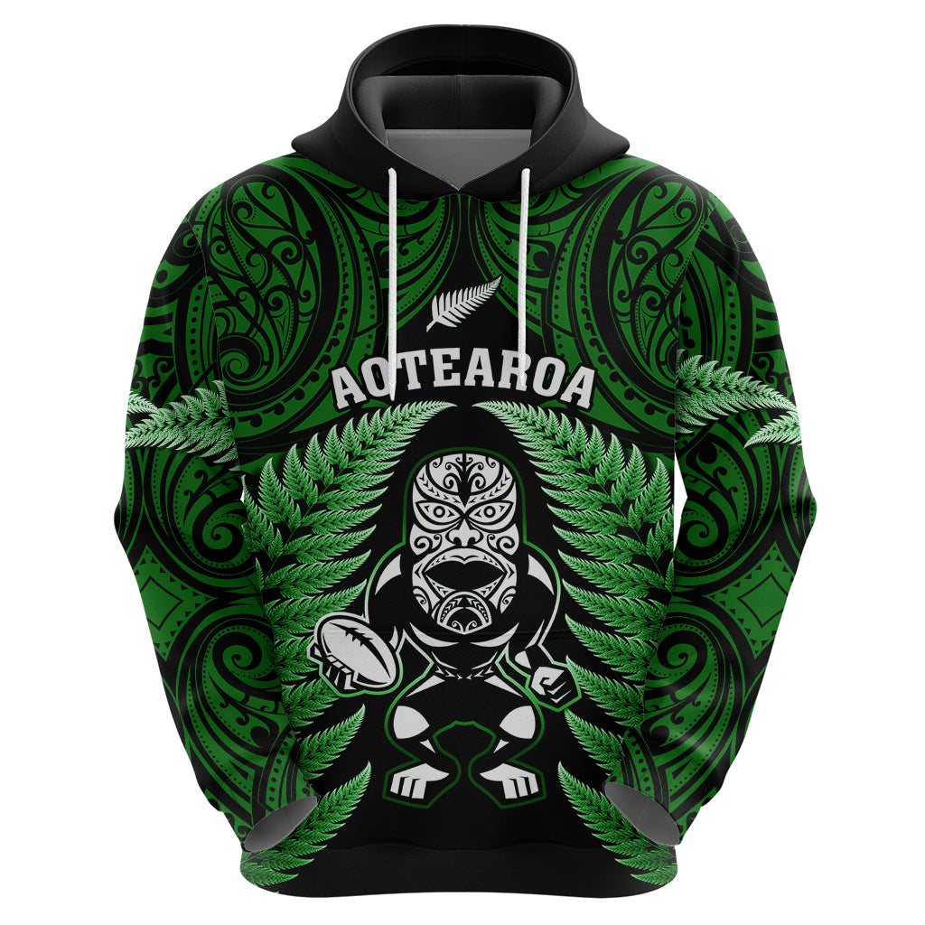 New Zealand Aotearoa Rugby Hoodie NZ Tiki With Maori Fern World Cup Green Version - Wonder Print Shop