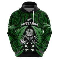 New Zealand Aotearoa Rugby Hoodie NZ Tiki With Maori Fern World Cup Green Version - Wonder Print Shop