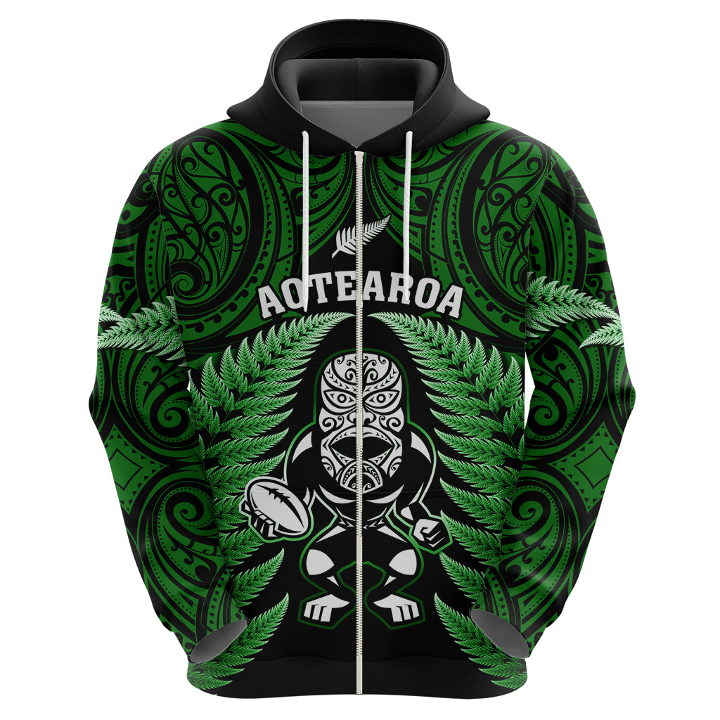 New Zealand Aotearoa Rugby Hoodie NZ Tiki With Maori Fern World Cup Green Version - Wonder Print Shop