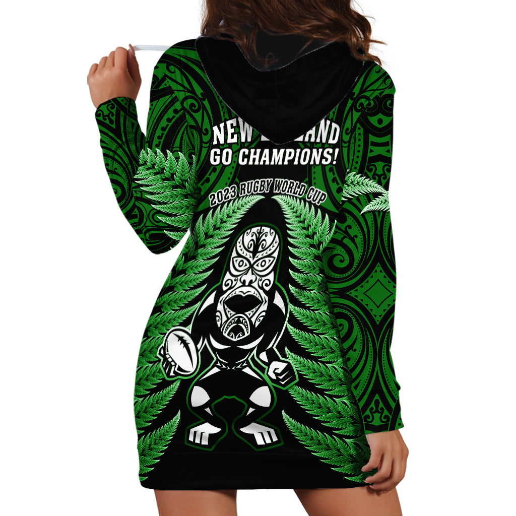 New Zealand Aotearoa Rugby Hoodie Dress NZ Tiki With Maori Fern World Cup Green Version - Wonder Print Shop