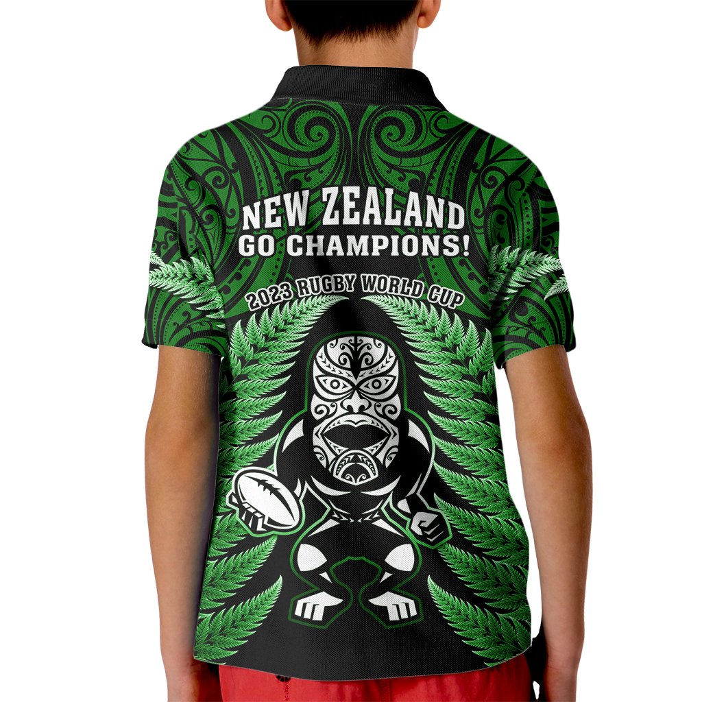 New Zealand Aotearoa Rugby Kid Polo Shirt NZ Tiki With Maori Fern World Cup Green Version - Wonder Print Shop