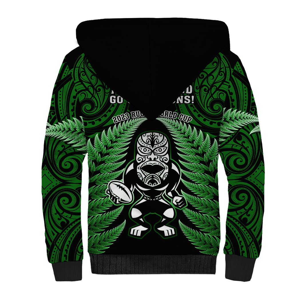 New Zealand Aotearoa Rugby Sherpa Hoodie NZ Tiki With Maori Fern World Cup Green Version - Wonder Print Shop
