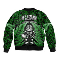 New Zealand Aotearoa Rugby Sleeve Zip Bomber Jacket NZ Tiki With Maori Fern World Cup Green Version - Wonder Print Shop