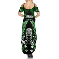 New Zealand Aotearoa Rugby Summer Maxi Dress NZ Tiki With Maori Fern World Cup Green Version - Wonder Print Shop