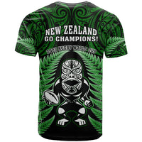 New Zealand Aotearoa Rugby T Shirt NZ Tiki With Maori Fern World Cup Green Version - Wonder Print Shop