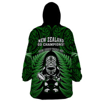 New Zealand Aotearoa Rugby Wearable Blanket Hoodie NZ Tiki With Maori Fern World Cup Green Version - Wonder Print Shop