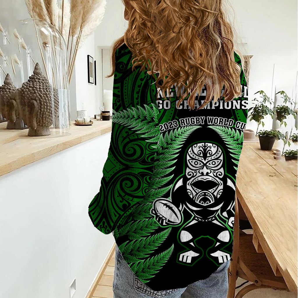 New Zealand Aotearoa Rugby Women Casual Shirt NZ Tiki With Maori Fern World Cup Green Version - Wonder Print Shop