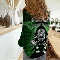 New Zealand Aotearoa Rugby Women Casual Shirt NZ Tiki With Maori Fern World Cup Green Version - Wonder Print Shop