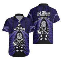 New Zealand Aotearoa Rugby Hawaiian Shirt NZ Tiki With Maori Fern World Cup Blue Version - Wonder Print Shop