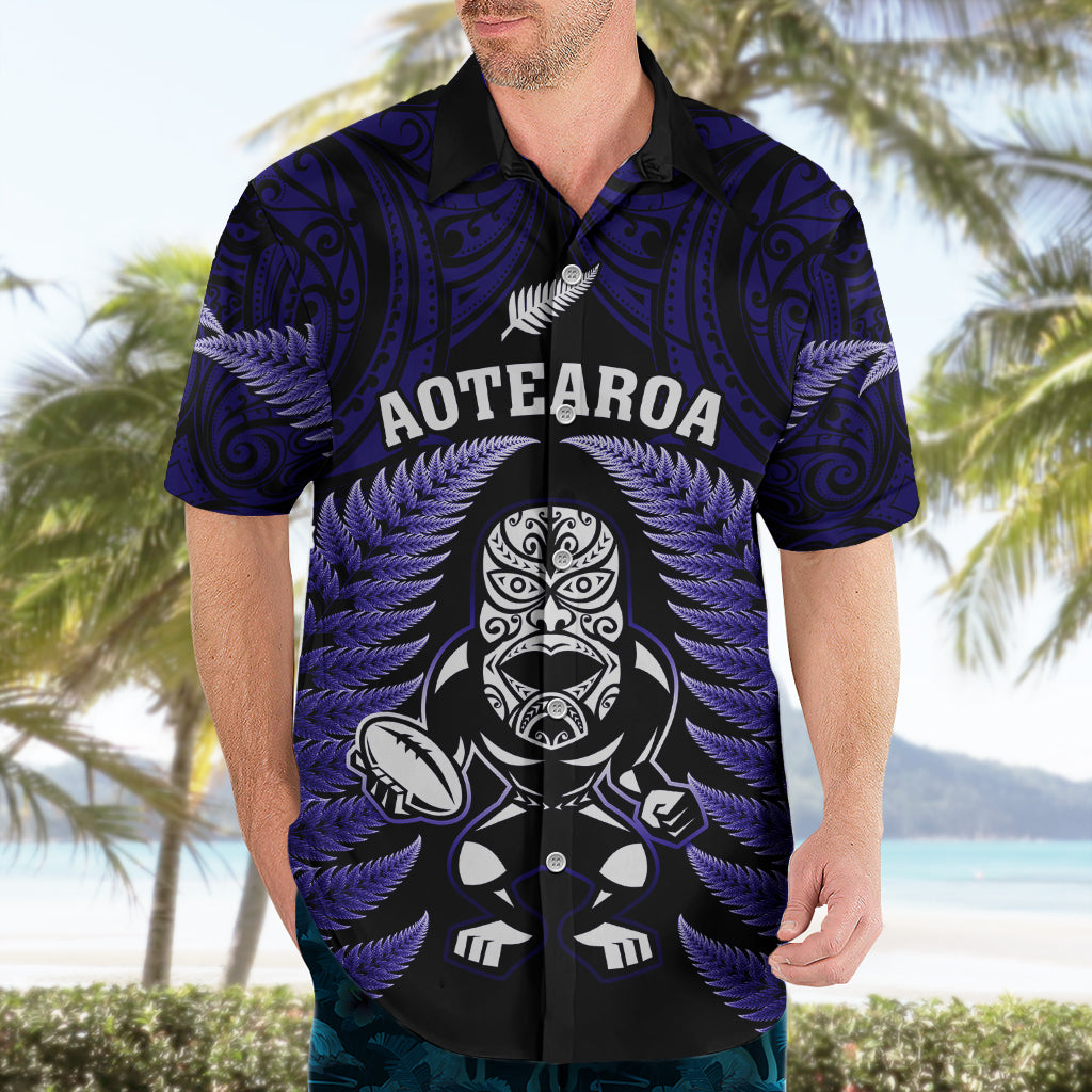 New Zealand Aotearoa Rugby Hawaiian Shirt NZ Tiki With Maori Fern World Cup Blue Version - Wonder Print Shop