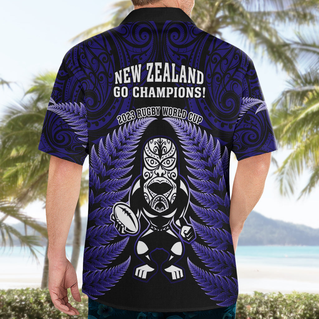 New Zealand Aotearoa Rugby Hawaiian Shirt NZ Tiki With Maori Fern World Cup Blue Version - Wonder Print Shop