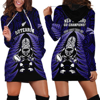 New Zealand Aotearoa Rugby Hoodie Dress NZ Tiki With Maori Fern World Cup Blue Version - Wonder Print Shop