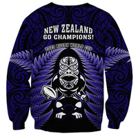 New Zealand Aotearoa Rugby Sweatshirt NZ Tiki With Maori Fern World Cup Blue Version - Wonder Print Shop