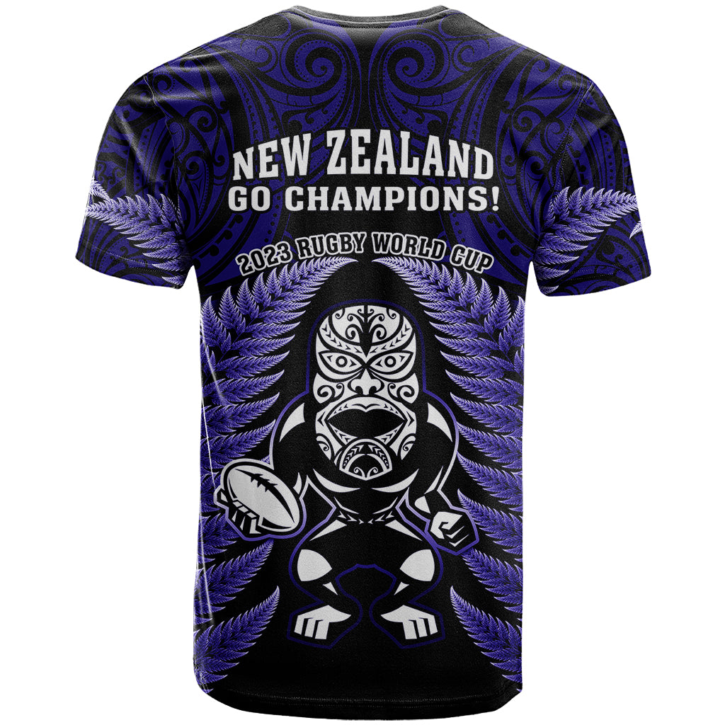 New Zealand Aotearoa Rugby T Shirt NZ Tiki With Maori Fern World Cup Blue Version - Wonder Print Shop