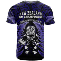 New Zealand Aotearoa Rugby T Shirt NZ Tiki With Maori Fern World Cup Blue Version - Wonder Print Shop