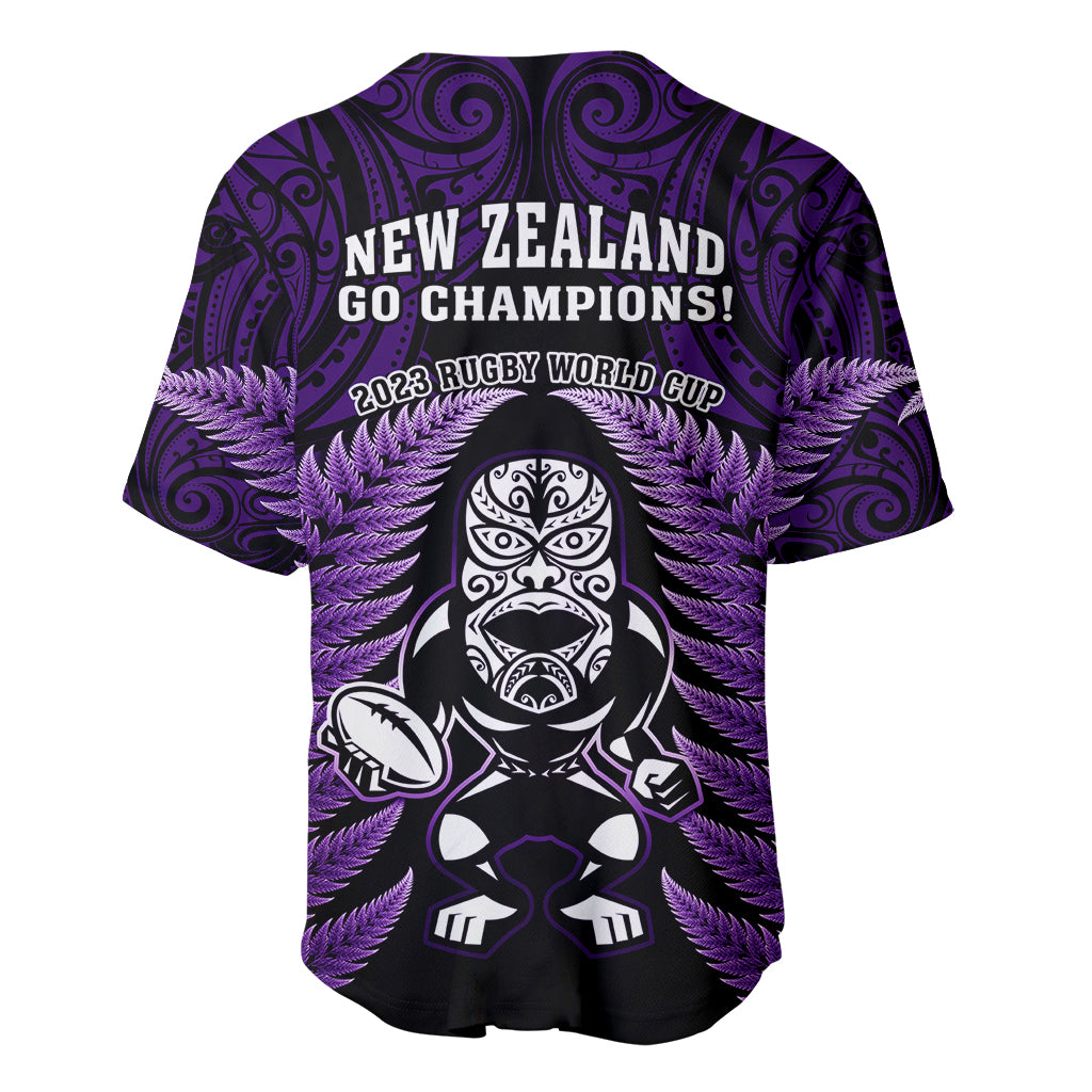 New Zealand Aotearoa Rugby Baseball Jersey NZ Tiki With Maori Fern World Cup Purple Version - Wonder Print Shop