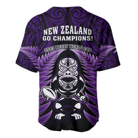 New Zealand Aotearoa Rugby Baseball Jersey NZ Tiki With Maori Fern World Cup Purple Version - Wonder Print Shop