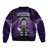 New Zealand Aotearoa Rugby Bomber Jacket NZ Tiki With Maori Fern World Cup Purple Version - Wonder Print Shop