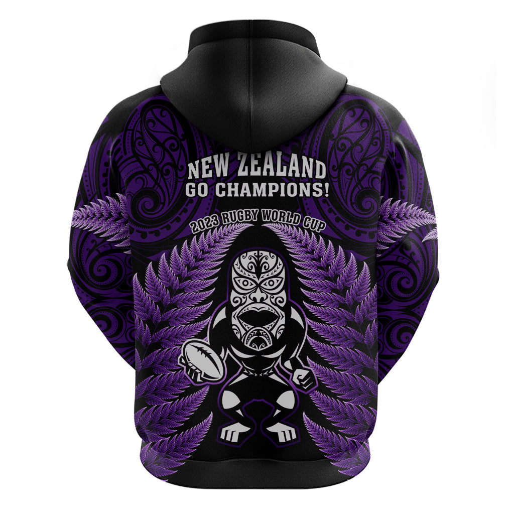 New Zealand Aotearoa Rugby Hoodie NZ Tiki With Maori Fern World Cup Purple Version - Wonder Print Shop