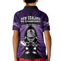 New Zealand Aotearoa Rugby Kid Polo Shirt NZ Tiki With Maori Fern World Cup Purple Version - Wonder Print Shop