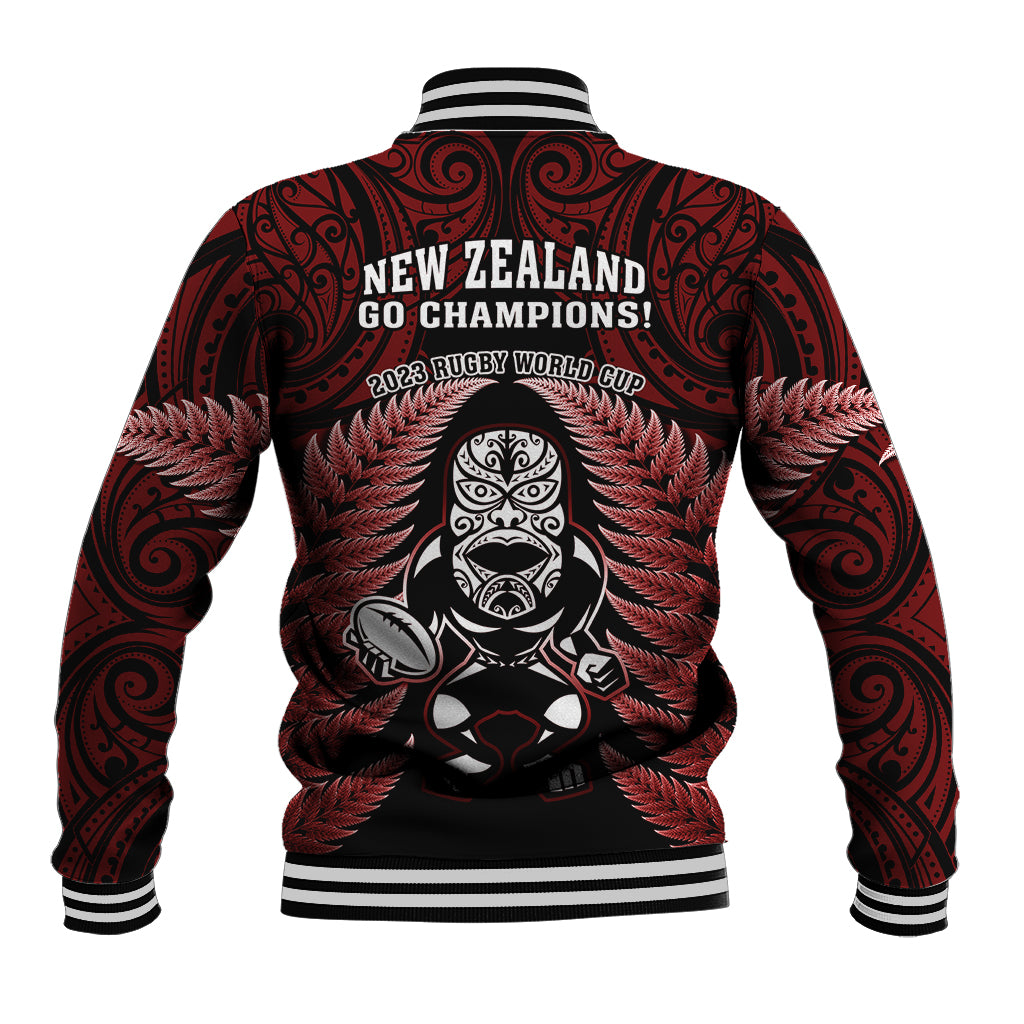 New Zealand Aotearoa Rugby Baseball Jacket NZ Tiki With Maori Fern World Cup Red Version - Wonder Print Shop
