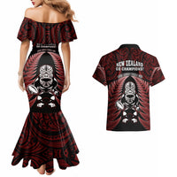 New Zealand Aotearoa Rugby Couples Matching Mermaid Dress and Hawaiian Shirt NZ Tiki With Maori Fern World Cup Red Version - Wonder Print Shop