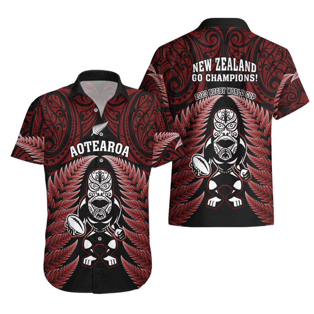 New Zealand Aotearoa Rugby Hawaiian Shirt NZ Tiki With Maori Fern World Cup Red Version - Wonder Print Shop